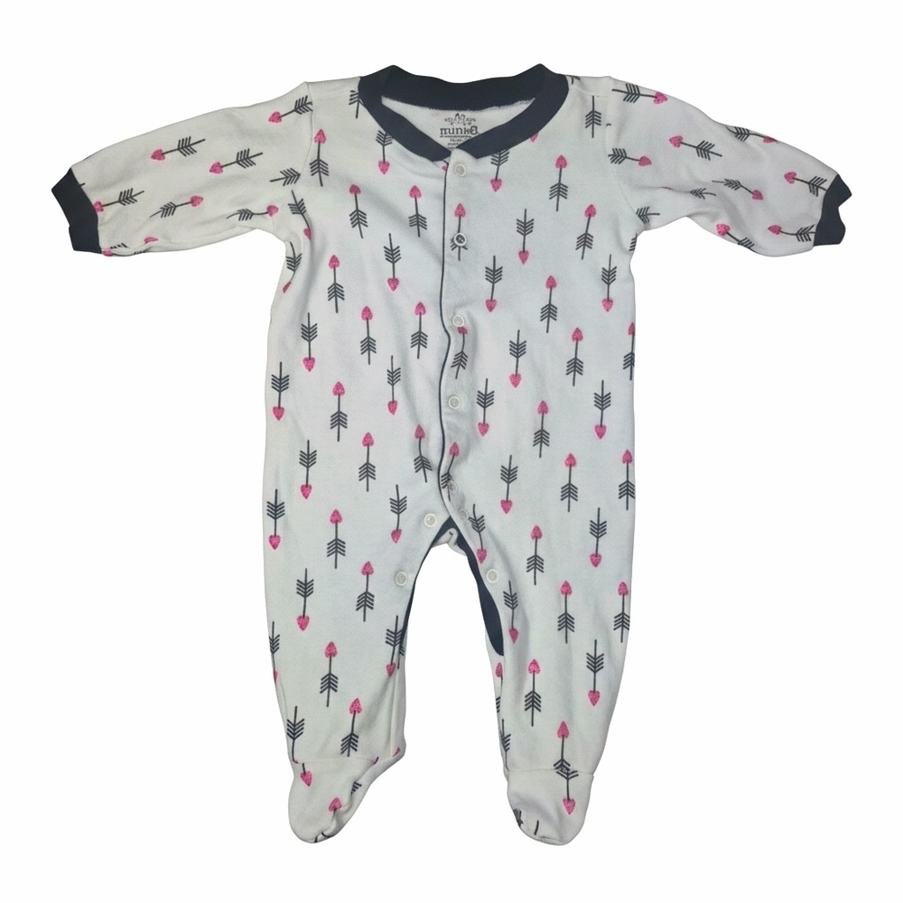 Mini B. Valentine Pink Glitter Heart Arrow Footie 6M